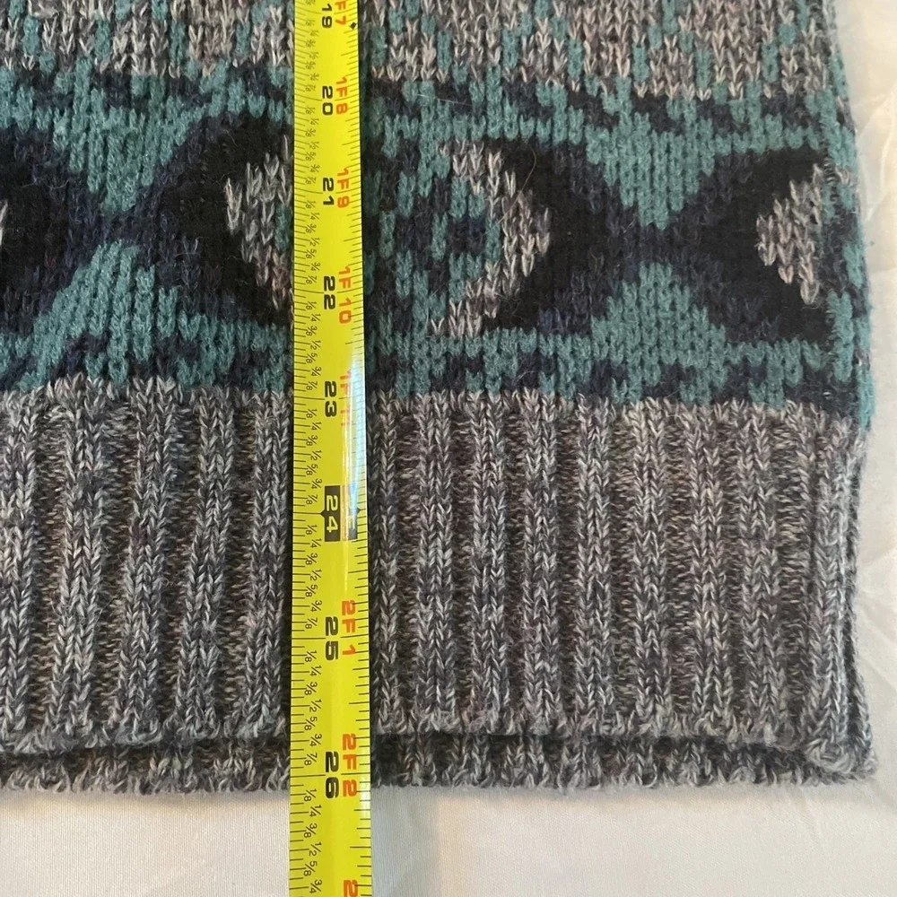 London Fog Sweater Men Large Grey Blue Fair Isle Wool Blend Crewneck Made in USA
